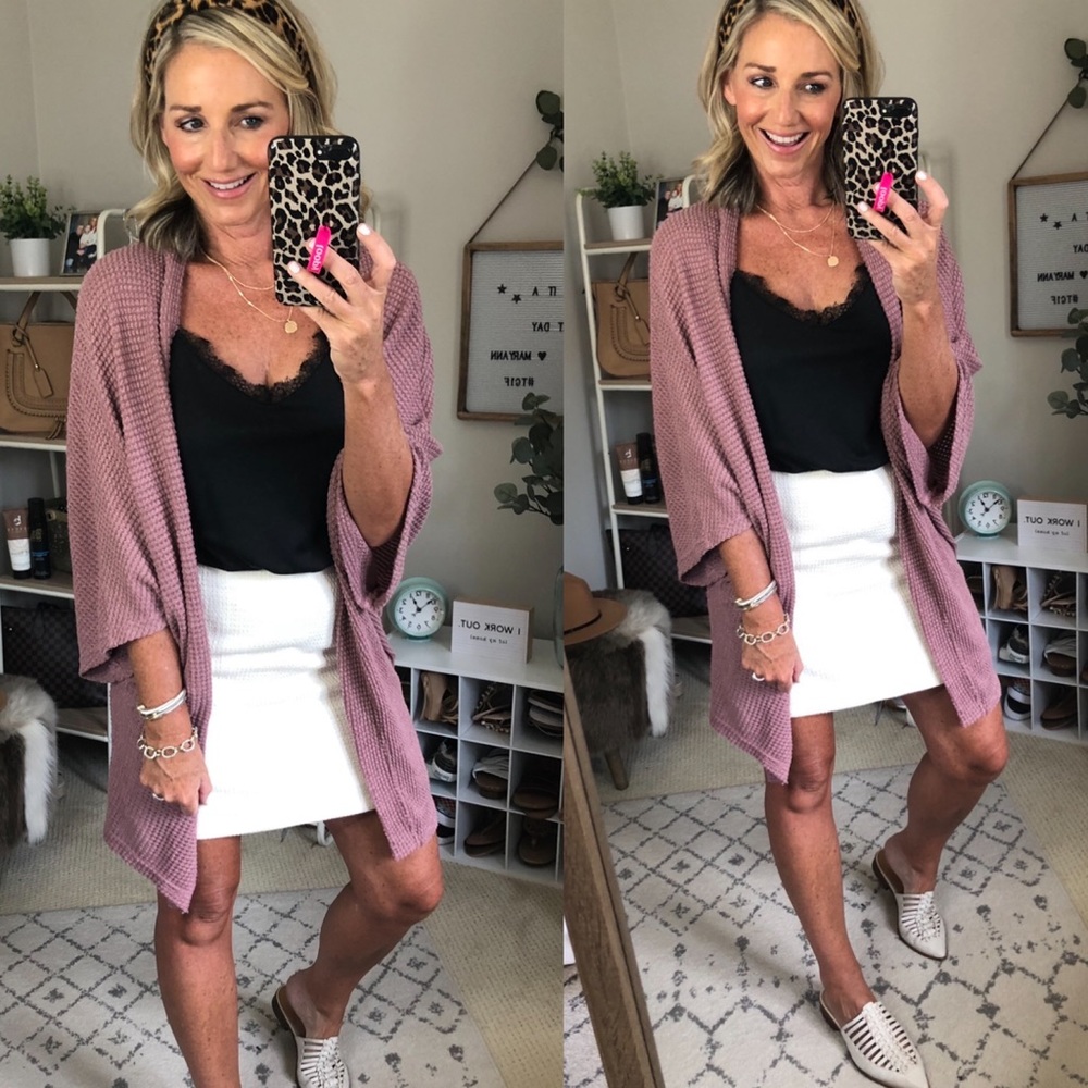 PINK LILY Cream tweed mini skirt